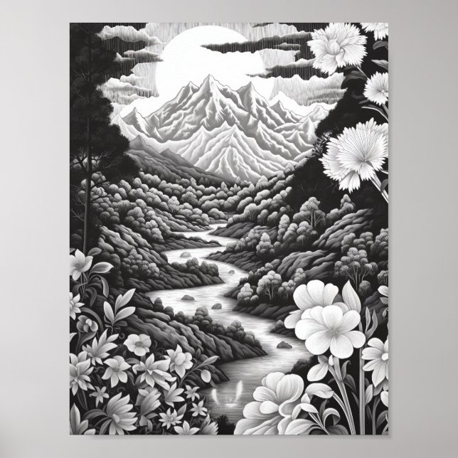 Affiche de coloriage du paysage relaxant (Devant)