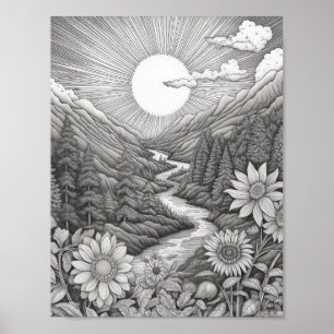 Affiche de coloriage du paysage relaxant