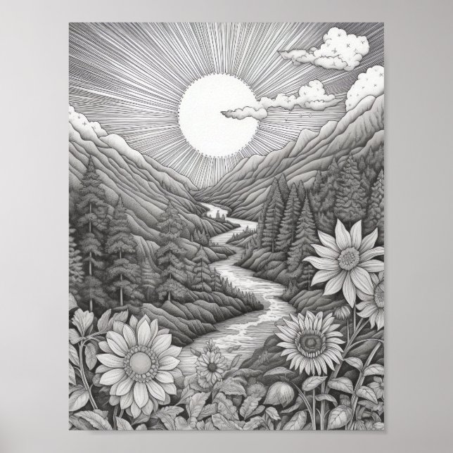Affiche de coloriage du paysage relaxant (Devant)