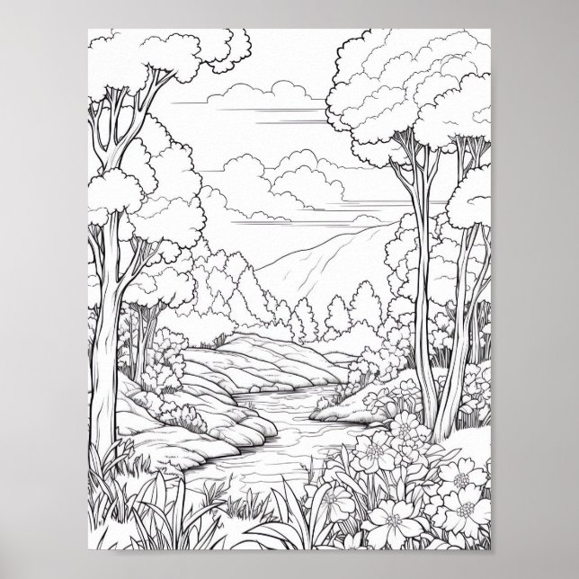 Affiche de coloriage du paysage relaxant (Devant)
