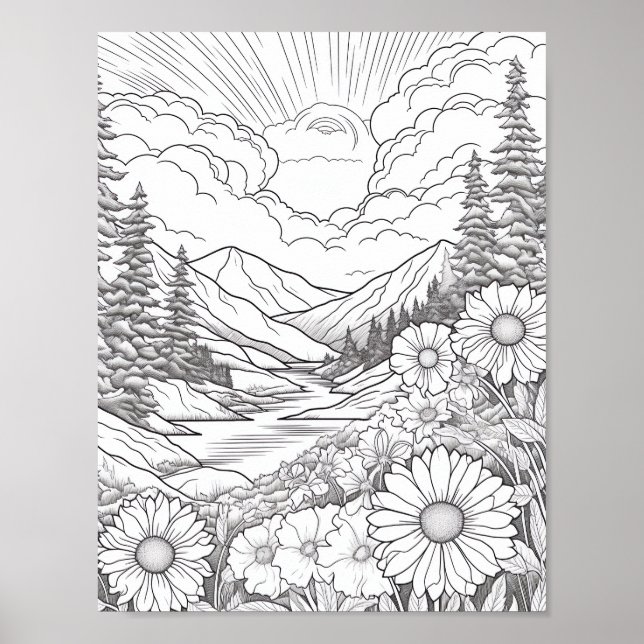 Affiche de coloriage du paysage relaxant (Devant)