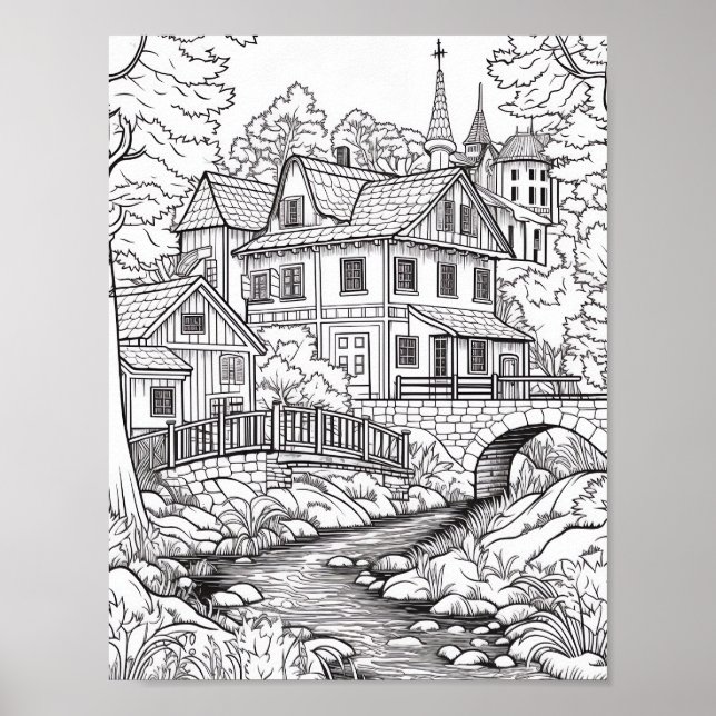 Affiche de coloriage du paysage relaxant (Devant)