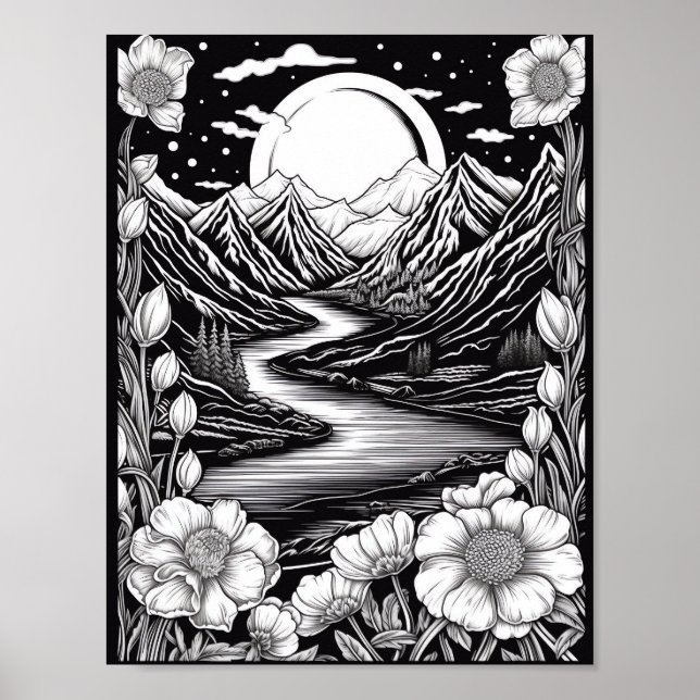Affiche de coloriage du paysage relaxant (Devant)