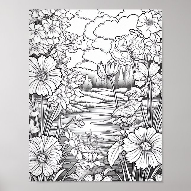 Affiche de coloriage du paysage relaxant (Devant)