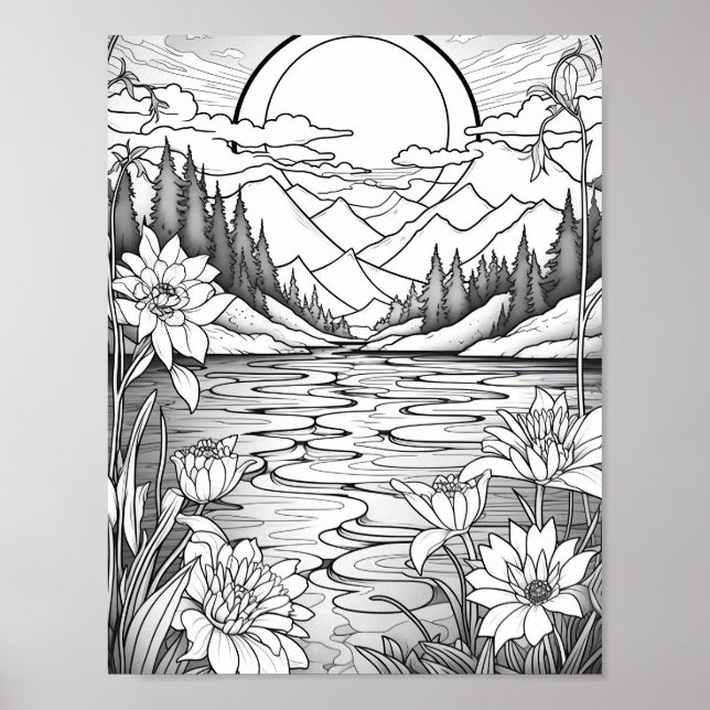 Affiche de coloriage du paysage relaxant (Devant)
