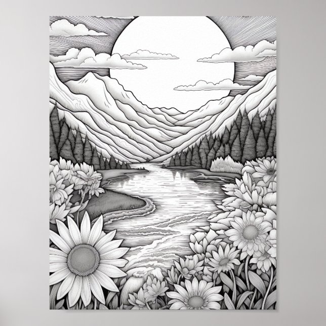 Affiche de coloriage du paysage relaxant (Devant)