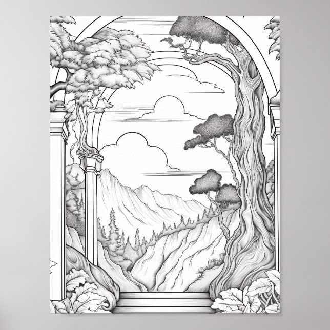 Affiche de coloriage du paysage relaxant (Devant)