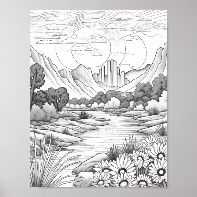 Affiche de coloriage du paysage relaxant (Devant)