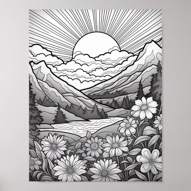 Affiche de coloriage du paysage relaxant (Devant)