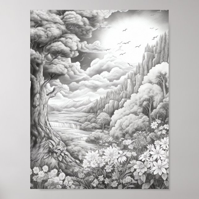 Affiche de coloriage du paysage relaxant (Devant)