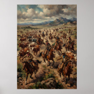 Affiche de conduite de bétail de cow-boy de l'Oues