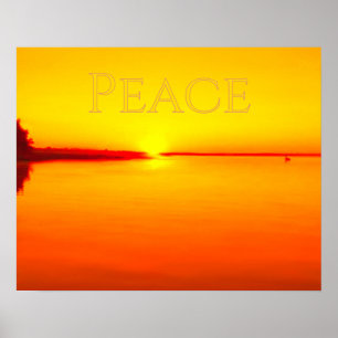 Affiche de coucher de soleil ambré paisible sur l'