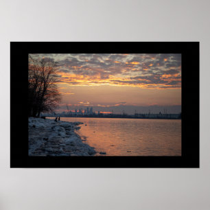 Affiche de coucher de soleil sur la rivière en hiv
