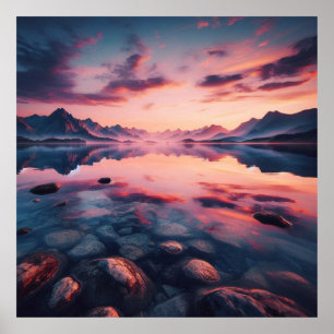 Affiche de coucher de soleil sur le lac tranquille