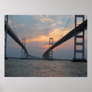 Affiche de coucher du soleil de pont de baie de