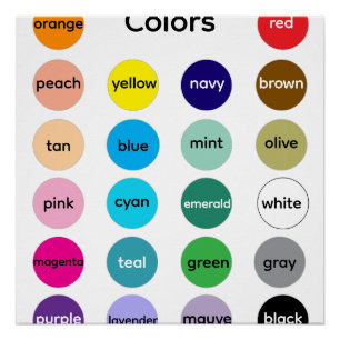 Affiche de couleurs pour enfants, salle de classe