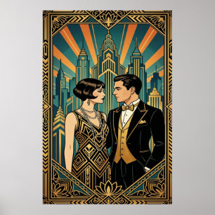 Affiche de couple Art déco Gatsby le Magnifique su
