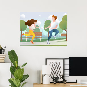 Affiche de couple courant dans un parc
