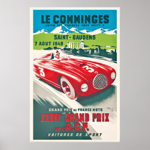 Affiche de course automobile vintage Le Comminges