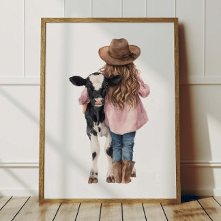 Affiche de Cowgirl et Vache Enfants Décoration de
