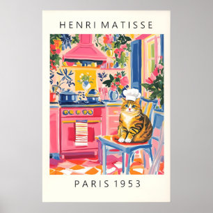 Affiche de cuisine drôle de chat de style Matisse