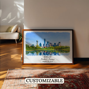 Affiche de Dallas Texas, Aquarelle, Sur mesure