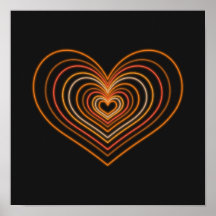 Affiche de décoration murale cœur néon orange