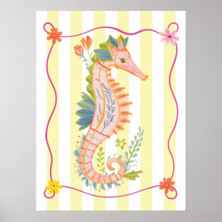affiche de décoration murale funky hippocampe flor