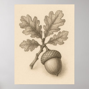 Affiche de dessin à l'encre de gland de chêne bota