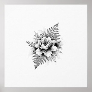 Affiche de dessin botanique de pivoine noire minim