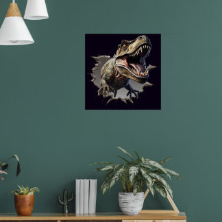 Affiche de dinosaure T-Rex effrayante brisant un m