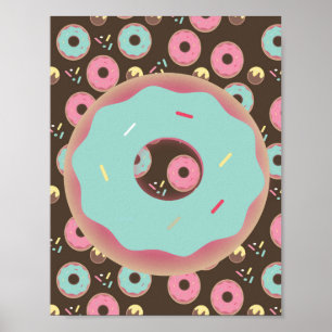 Affiche de Donut givré 3D avec paillettes en bleu 