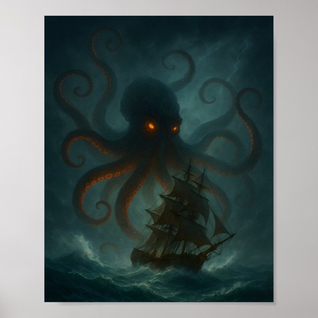 Affiche de fantasy dark du monstre marin Kraken (Devant)