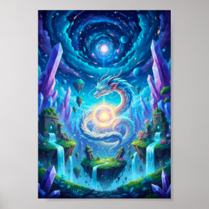 Affiche de fantasy du dragon céleste mystique flot