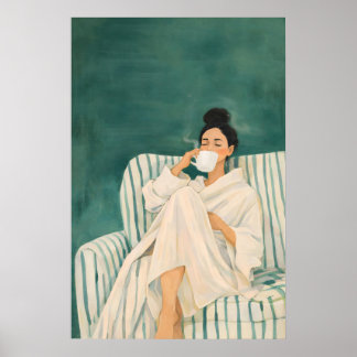 Affiche de femme buvant du café, matinée cosy