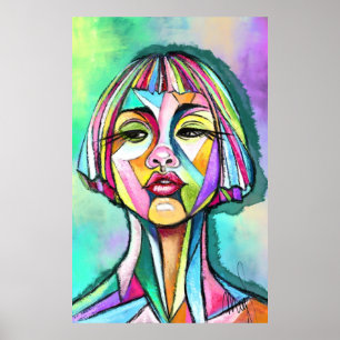 Affiche de femme dans le style d'art cubiste