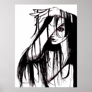 Affiche de femme gothique à l'encre sombre Illustr