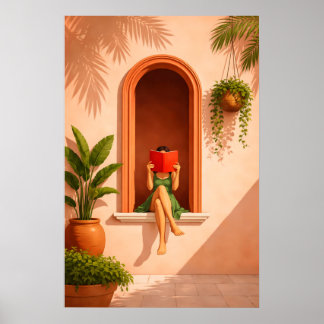 Affiche de femme lisant, méditerranéen coin art mu