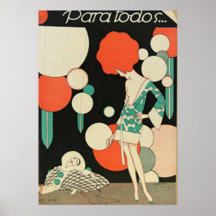 Affiche de femme rousse Art Déco - Géométrique des