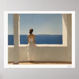 Affiche de femme sur terrasse surplombant la mer