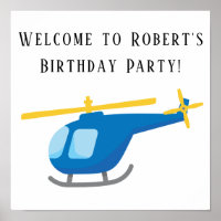 Affiche de fête d'anniversaire d'hélicoptère jaune