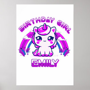Affiche de fête d'anniversaire Licorne - Filles pe