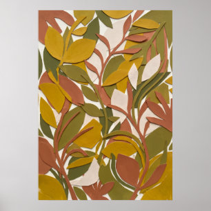 Affiche de feuille botanique verte ocre