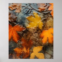 Affiche de feuilles d'automne sous la pluie