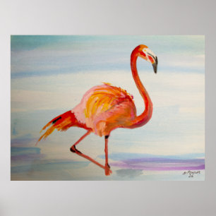 Affiche de Flamant Rose Tropical à l'aquarelle