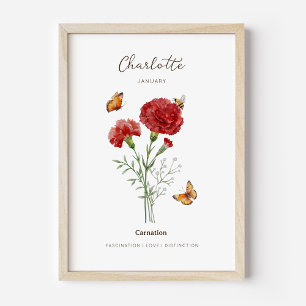 Affiche de fleur de naissance d'œillet