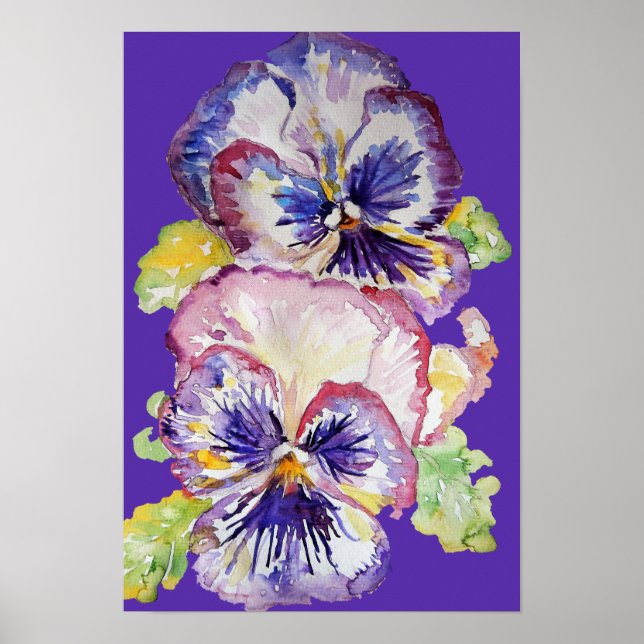Affiche de fleurs d'art de pensée violette aquarel (Devant)