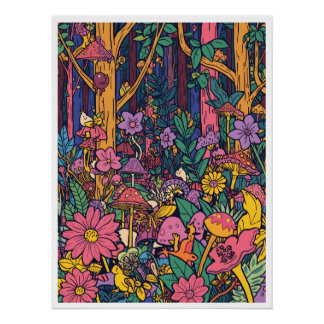 Affiche de forêt psychédélique