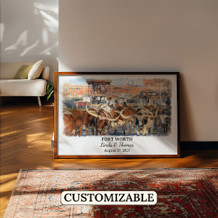 Affiche de Fort Worth Texas, Aquarelle, Sur mesure