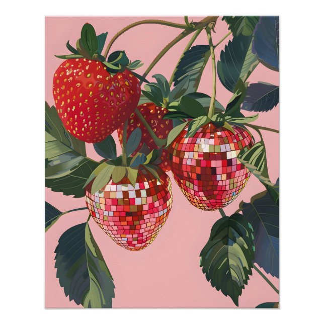 Affiche de fraises de boule de disco sur papier (Devant)
